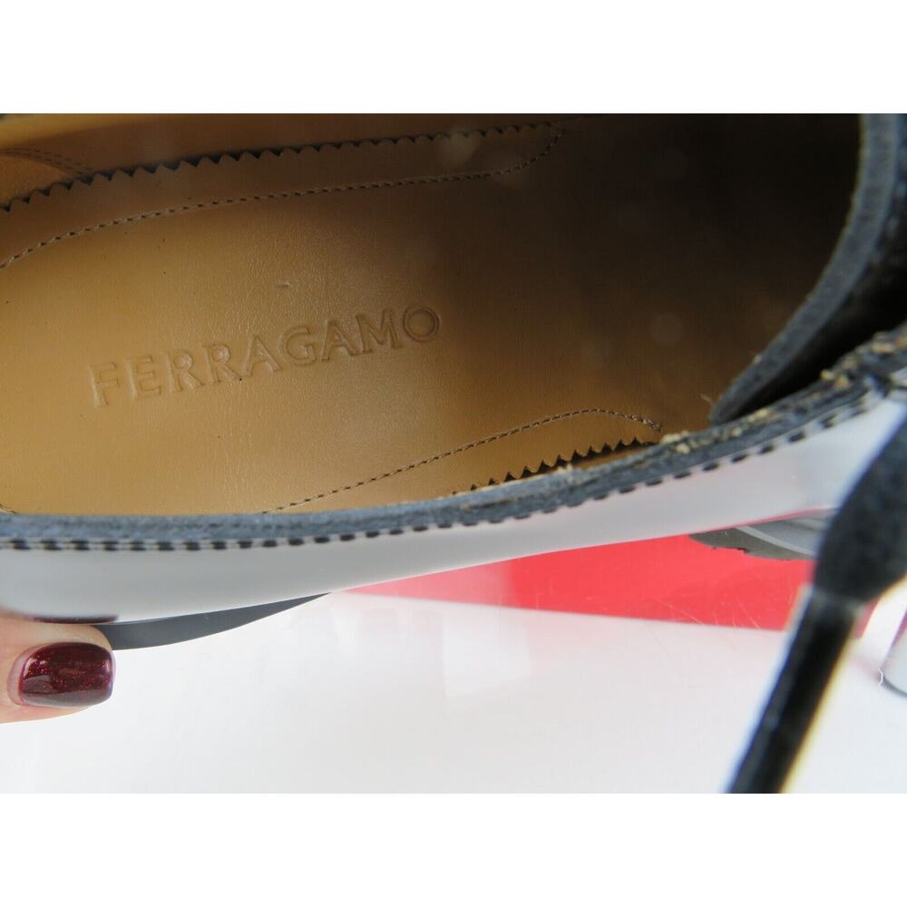 NIB FERRAGAMO FLICKER BLACK LEATHER LOGO PLATFORM LUG SOLE OXFORDS 9 M - Picture 12 of 13